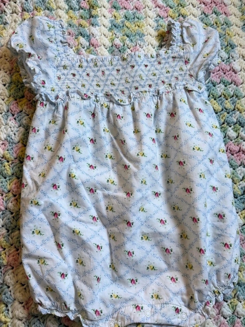 Janie & Jack Baby Girl Floral Smocked Bubble Romper - 12M